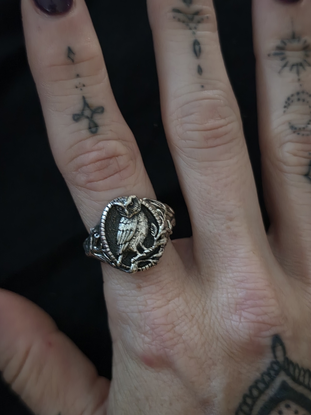 Sterling Silver Clocks And Colours Owl Signet Ring - Offers Welcome!